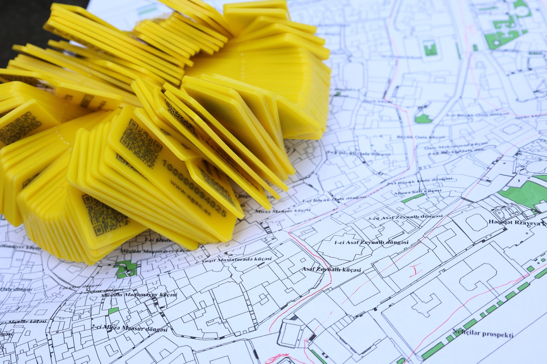 Pins on a city map